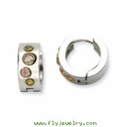 Stainless Steel Polished Multicolor CZs & Gold-plated Hinged Hoop Earrings