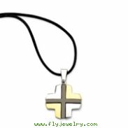 Stainless Steel Polished w/ Black & Gold-plating Cross Pendant 20in Necklac chain