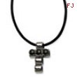 Stainless Steel Polished w/ Black-plated Beads Cross 20in Pendant Neckalce chain