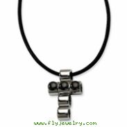 Stainless Steel Polished w/ Black-plated Beads Cross 20in Pendant Neckalce chain