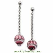 Stainless Steel Red Diamond Cut Beads Post Dangle Earrings