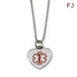 Stainless Steel Red Enamel Heart Shaped Medical Pendant 22in Necklace chain