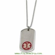 Stainless Steel Red Enamel Large Dog Tag Medical Pendant 22in Necklace chain