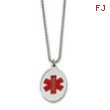 Stainless Steel Red Enamel Oval Medical Pendant 22in Necklace chain