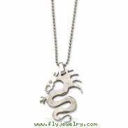 Stainless Steel Satin Dragon w/ CZ Pendant 22in Necklace chain