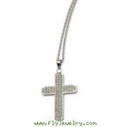 Stainless Steel Satin w/ CZs Cross Pendant 22in Necklace chain