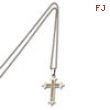Stainless Steel Satin w/ Silver Inlay Cross Pendant 24in Necklace chain