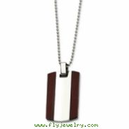 Stainless Steel Wood Dog Tag Pendant  24 in. Necklace chain
