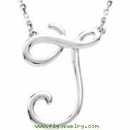 Sterling J Silver Fashion Script Initial Necklace