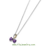Sterling Silver & 14K Gold Amethyst And Diamond Heart Necklace