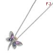 Sterling Silver & 14K Gold Amethyst and Lolite And Diamond Dragonfly Necklace
