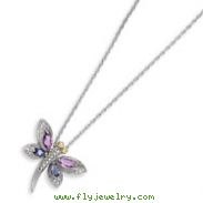 Sterling Silver & 14K Gold Amethyst and Lolite And Diamond Dragonfly Necklace