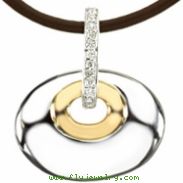 Sterling Silver & 14k Yellow Gold Diamond Pendant On 18"" Brown Leather Cord