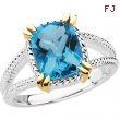 Sterling Silver & 14k Yellow Gold Genuine Checkerboard Swiss Blue Topaz Ring
