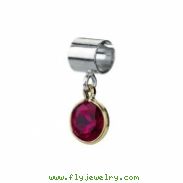 Sterling Silver & 14k Yellow Gold July Kera Bead With Birthstone Dangle Ring Size 6
