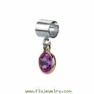 Sterling Silver & 14k Yellow Gold October Kera Bead With Birthstone Dangle Ring Size 6