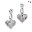 Sterling Silver & CZ Dangle Heart Post Earrings