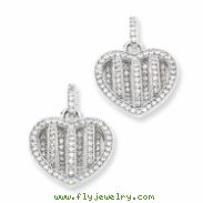 Sterling Silver & CZ Polished Heart Dangle Post Earrings