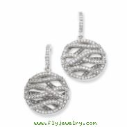 Sterling Silver & CZ Polished Round Dangle Post Earrings