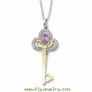 Sterling Silver & Gold-plated June CZ Birthstone Key 18in Necklace