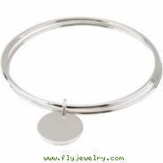 Sterling Silver 08.00 Inch Triple Bangle Bracelet With A Circle Dangle