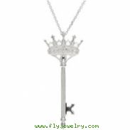 Sterling Silver 1/10 CT TW 18" Diamond Crown Key Necklace