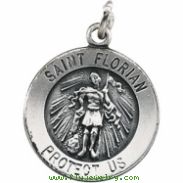 Sterling Silver 14.75 Rd St. Florian Pend Medal
