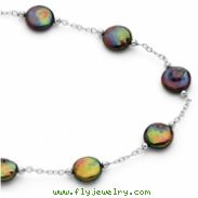 Sterling Silver 18 INCH 12.00-13.00 MM FRESHWATER CULTRUED BLACK COIN PEARL STATION NECKLACE Freshwa