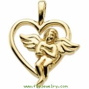 Sterling Silver 18.00X15.00 MM Polished ANGEL HEART PENDANT