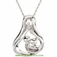 Sterling Silver 2 Children Mother's Mothers Embrace Necklace With Packaging