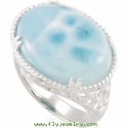 Sterling Silver 20.00 X Genuine Larimar Ring