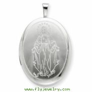 Sterling Silver 20mm Blessed Mother Mary Oval Locket chain