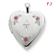 Sterling Silver 20mm Enameled with Cross Design Heart Locket chain