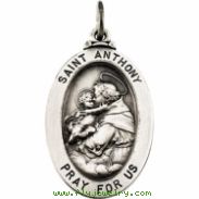 Sterling Silver 23.25X16 Oval St Anthony Pend Medal