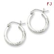 Sterling Silver 2mm Satin & Diamond Cut Hoop Earrings