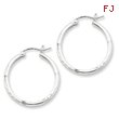 Sterling Silver 2mm Satin & Diamond Cut Hoop Earrings