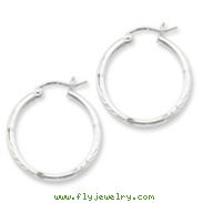 Sterling Silver 2mm Satin & Diamond Cut Hoop Earrings