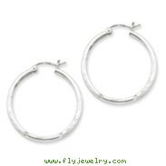 Sterling Silver 2mm Satin & Diamond Cut Hoop Earrings