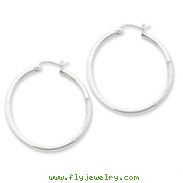 Sterling Silver 2mm Satin & Diamond Cut Hoop Earrings