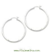 Sterling Silver 2mm Satin & Diamond Cut Hoop Earrings