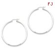 Sterling Silver 2mm Satin & Diamond Cut Hoop Earrings