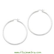 Sterling Silver 2mm Satin & Diamond Cut Hoop Earrings