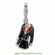 Sterling Silver 3-D Black & Red Enameled Coat With Lobster Clasp Charm