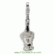 Sterling Silver 3-D Cubic Zirconia Champagne in Ice Bucket With Lobster Clasp Charm