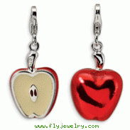 Sterling Silver 3-D Enameled Apple Half With Lobster Clasp Charm