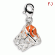 Sterling Silver 3-D Enameled Basketball In Net With Lobster Clasp Charm