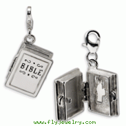 Sterling Silver 3-D Enameled Bible With Lobster Clasp Charm
