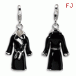 Sterling Silver 3-D Enameled Black Robe With Lobster Clasp Charm