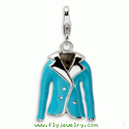 Sterling Silver 3-D Enameled Blue Jacket With Lobster Clasp Charm