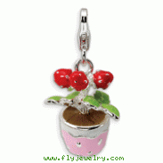 Sterling Silver 3-D Enameled Flowers In Pot With Lobster Clasp Charm